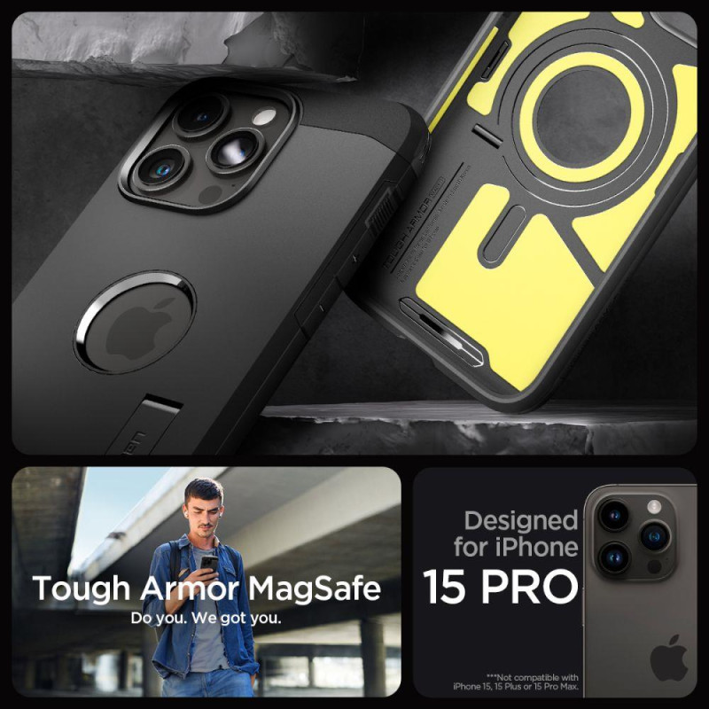 Tvirtas Armor MagSafe dėklas skirtas iPhone 15 Pro, juodas