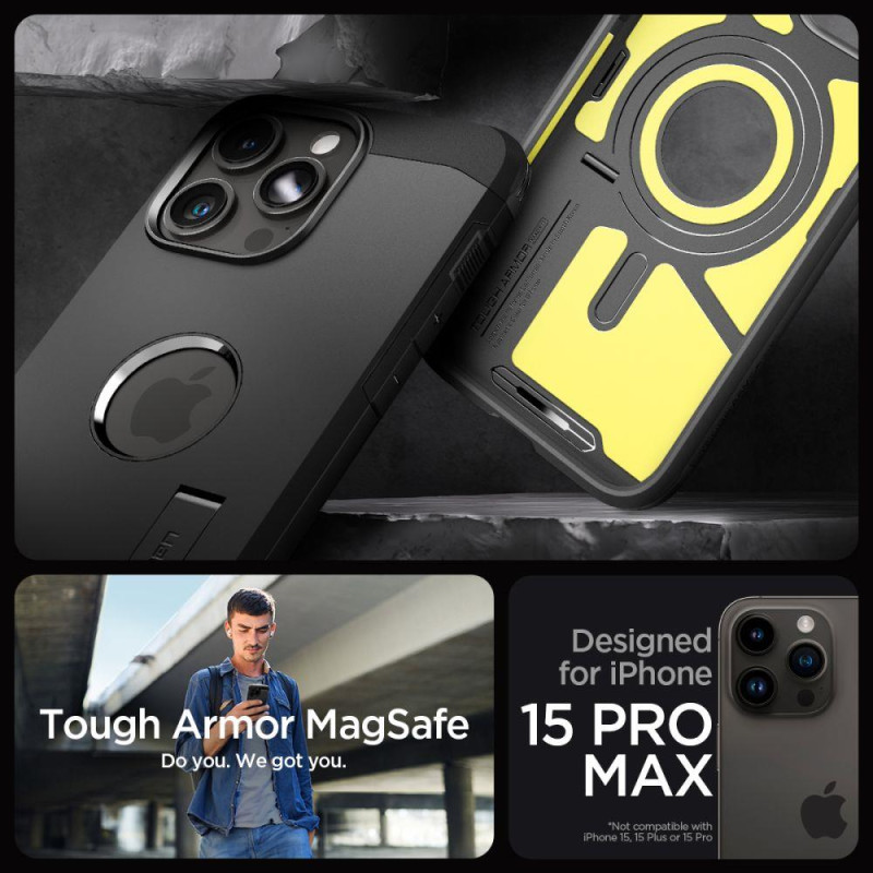 Tvirtas Armor MagSafe dėklas skirtas iPhone 15 Pro Max, juodas