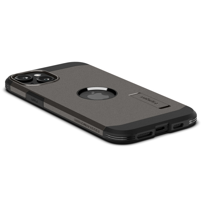 Tvirtas Armor MagSafe dėklas su stovu iPhone 15, metalo pilka