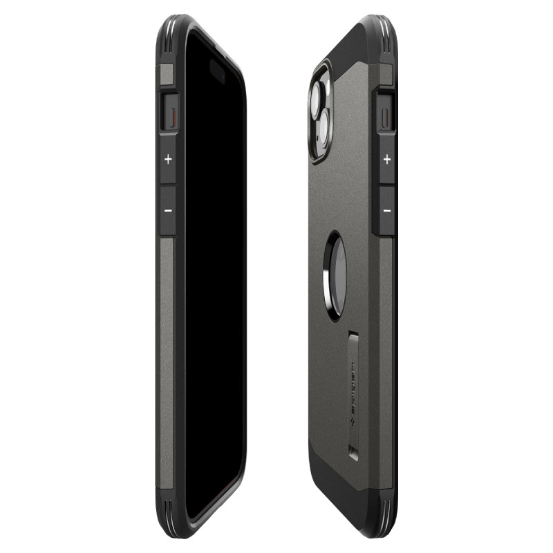 Tvirtas Armor MagSafe dėklas su stovu iPhone 15, metalo pilka