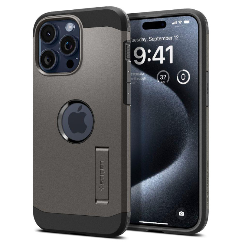 Tvirtas Armor MagSafe dėklas, skirtas iPhone 15 Pro Max, metalo pilkas