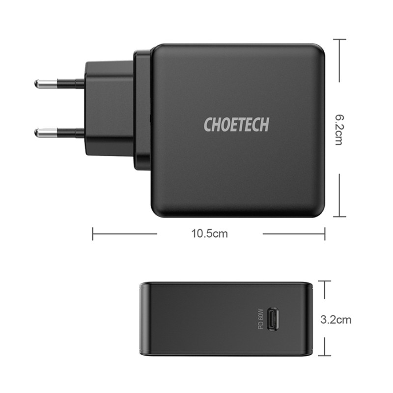 Greitas įkroviklis USB Type C PD 60W 3A juodas