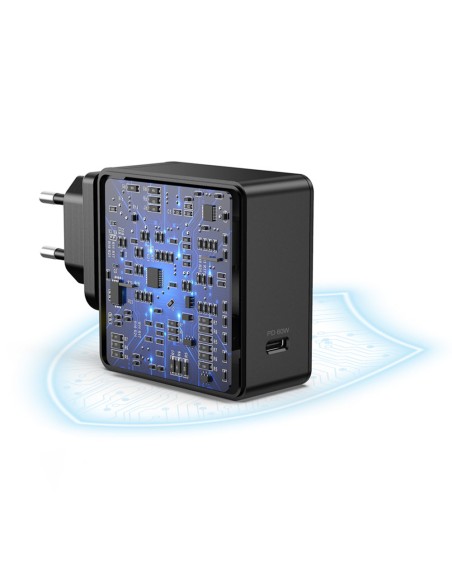 Greitas įkroviklis USB Type C PD 60W 3A juodas Greitas įkroviklis USB Type C PD 60W 3A juodas