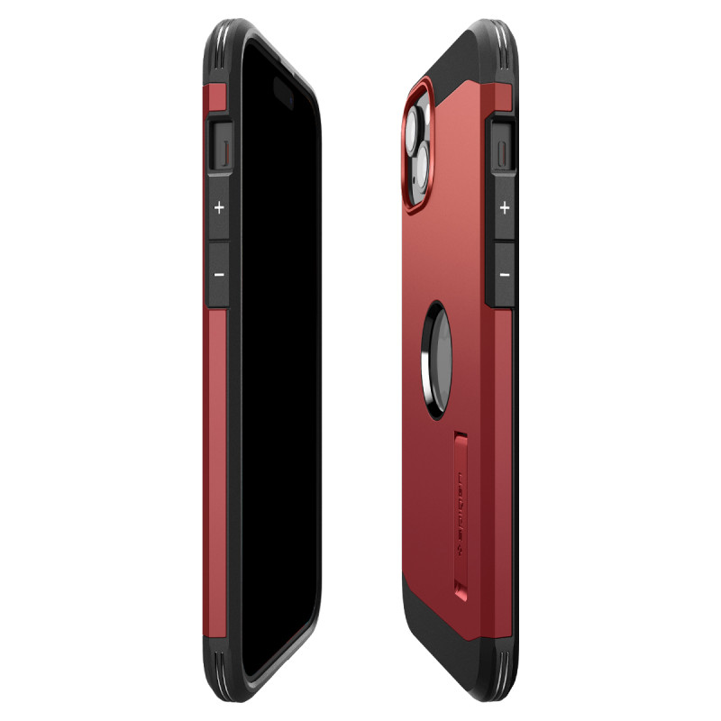 Tvirtas Armor MagSafe dėklas su stovu iPhone 15, raudonas