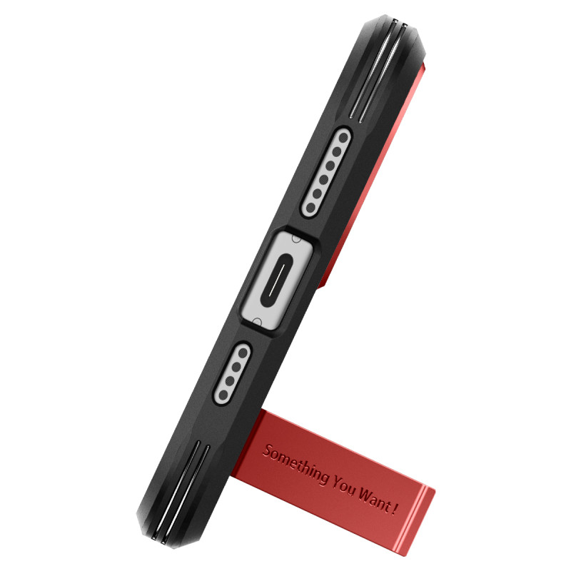 Tvirtas Armor MagSafe dėklas su stovu iPhone 15, raudonas