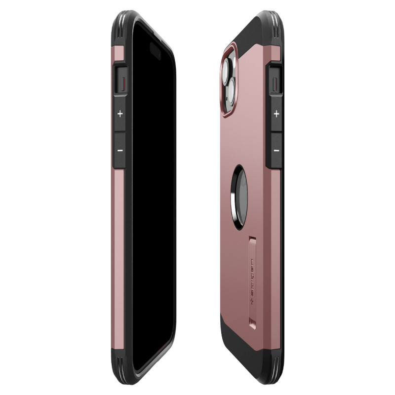 Tvirtas Armor MagSafe dėklas su stovu iPhone 15, rožinis