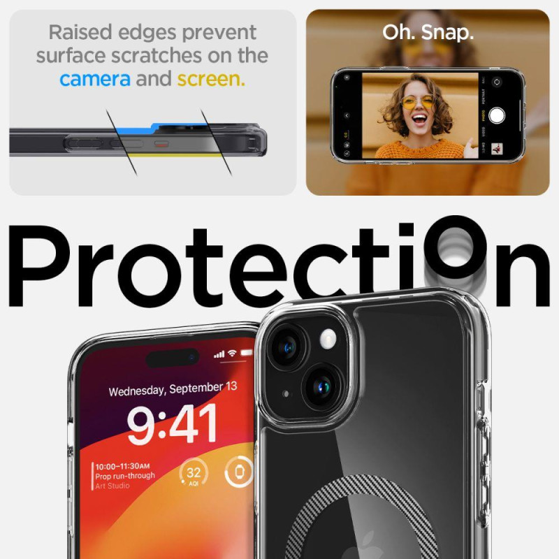 Ultra Hybrid Mag dėklas su MagSafe, skirtas iPhone 15, pilkas