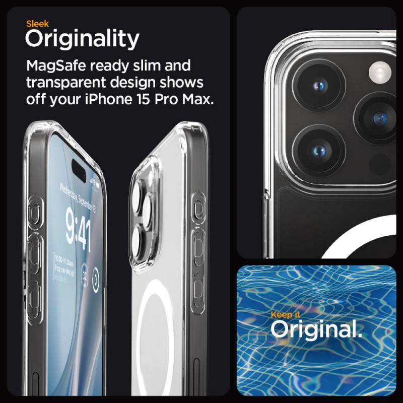 Ultra Hybrid Mag dėklas su MagSafe, skirtas iPhone 15 Pro Max, skaidrus