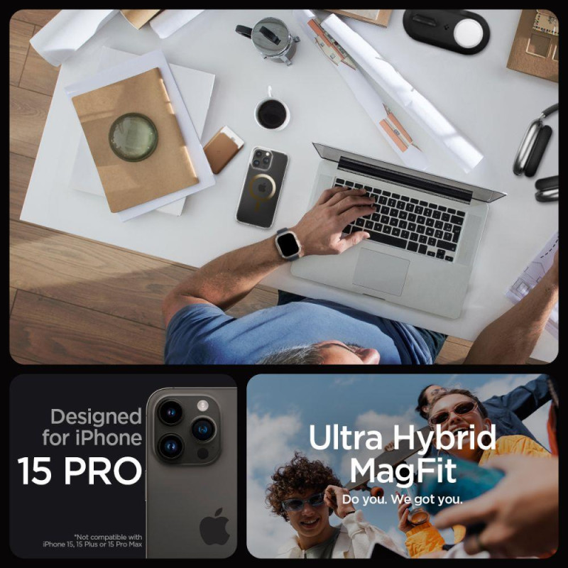 Ultra Hybrid Mag dėklas su MagSafe, skirtas iPhone 15 Pro gold