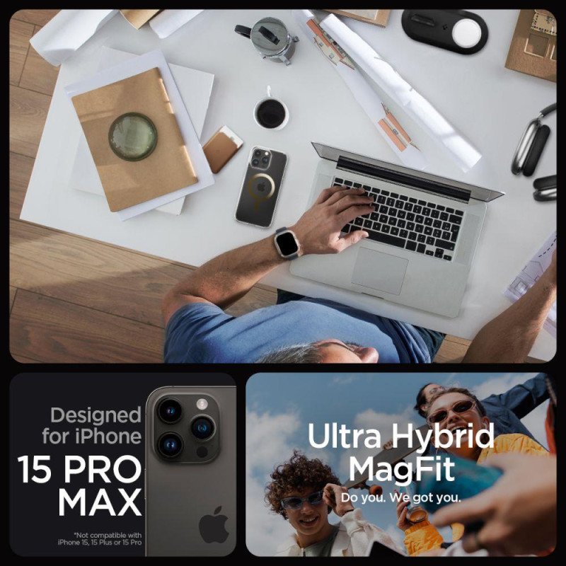 Ultra Hybrid Mag dėklas su MagSafe, skirtas iPhone 15 Pro Max gold