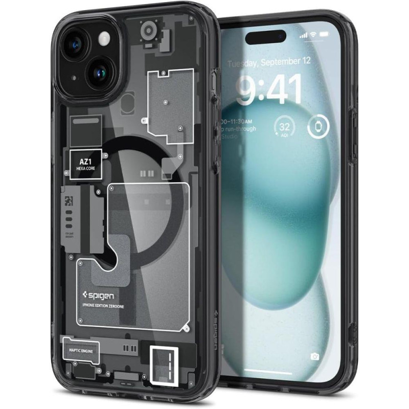 
Ultra Hybrid Mag dėklas su MagSafe, skirtas iPhone 15, pilkas ir juodas
