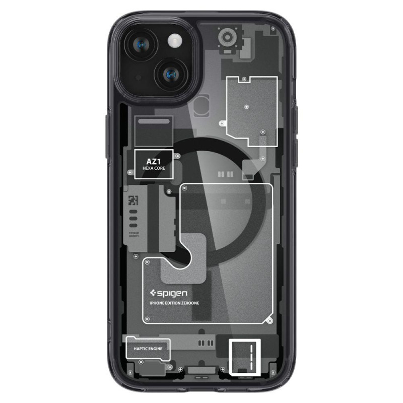 Ultra Hybrid Mag dėklas su MagSafe, skirtas iPhone 15, pilkas ir juodas