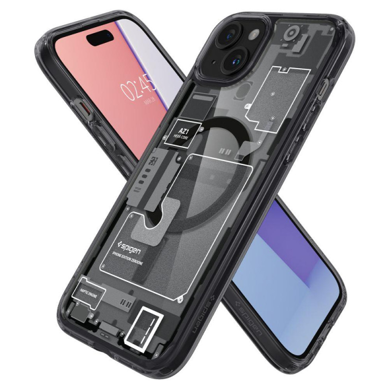 Ultra Hybrid Mag dėklas su MagSafe, skirtas iPhone 15, pilkas ir juodas