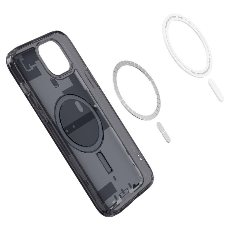 Ultra Hybrid Mag dėklas su MagSafe, skirtas iPhone 15, pilkas ir juodas
