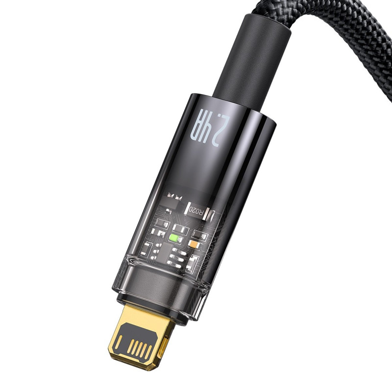 Explorer serijos laidas USB laidas Iphone Lightning 2.4A 2 m juodas