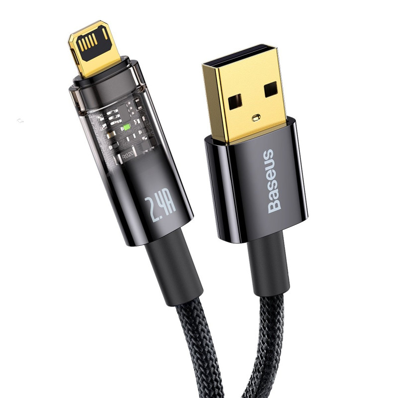 Explorer serijos laidas USB laidas Iphone Lightning 2.4A 2 m juodas