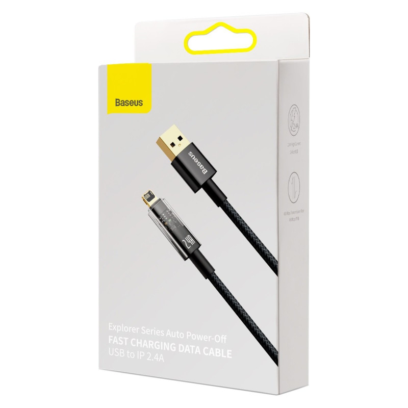 Explorer serijos laidas USB laidas Iphone Lightning 2.4A 2 m juodas