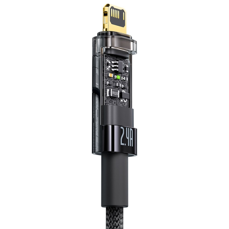 Explorer serijos laidas USB laidas Iphone Lightning 2.4A 2 m juodas