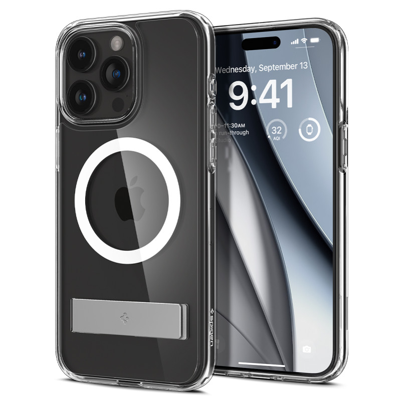 
Ultra Hybrid S MagSafe dėklas su stovu iPhone 15 Pro, skaidrus
