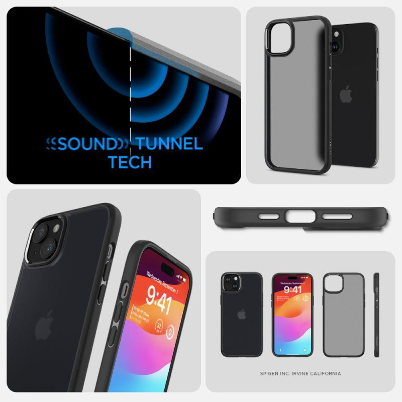 Ultra Hybrid dėklas skirtas iPhone 15, skaidrus ir juodas