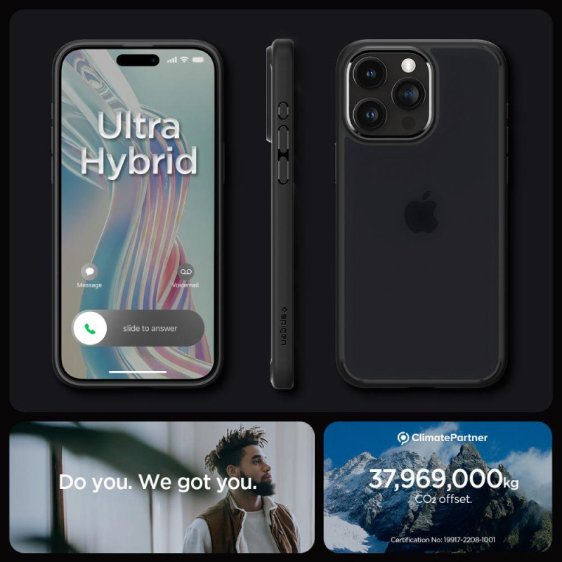 Ultra Hybrid dėklas skirtas iPhone 15 Pro, skaidrus ir juodas