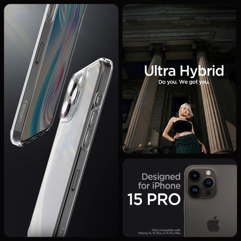 Ultra Hybrid dėklas skirtas iPhone 15 Pro, skaidrus