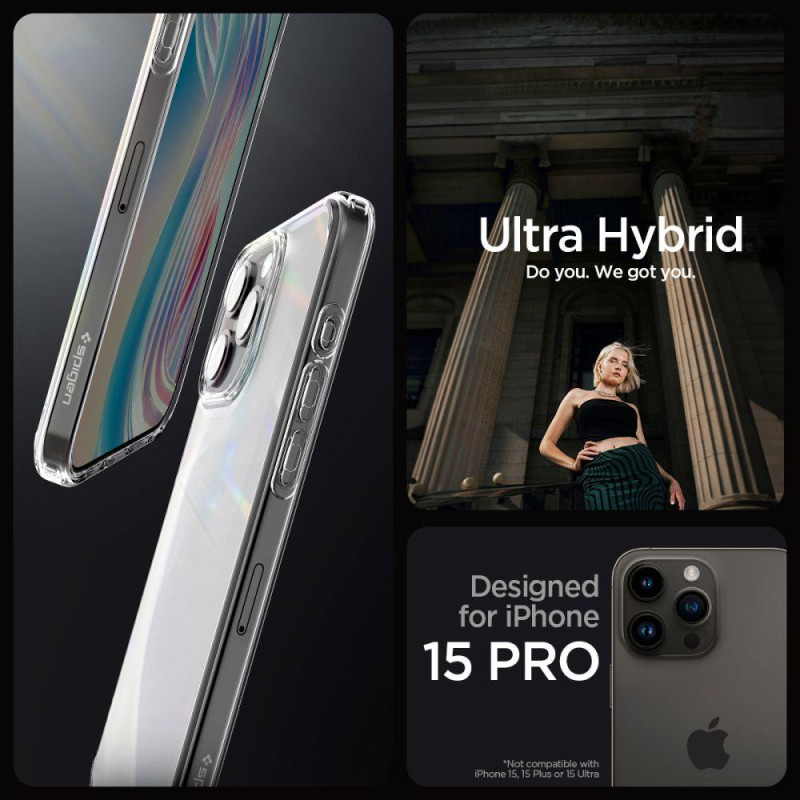 Ultra Hybrid dėklas skirtas iPhone 15 Pro, skaidrus