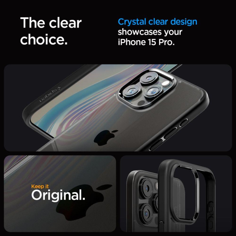 Ultra Hybrid dėklas skirtas iPhone 15 Pro, matinė juoda