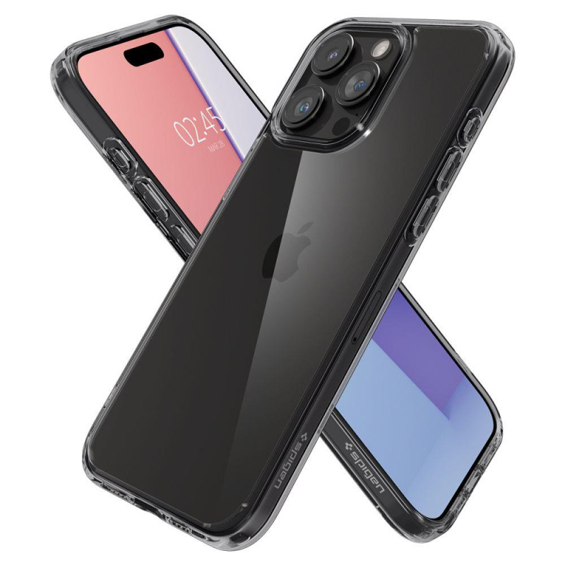 Ultra Hybrid dėklas skirtas iPhone 15 Pro Max, skaidrus ir pilkas