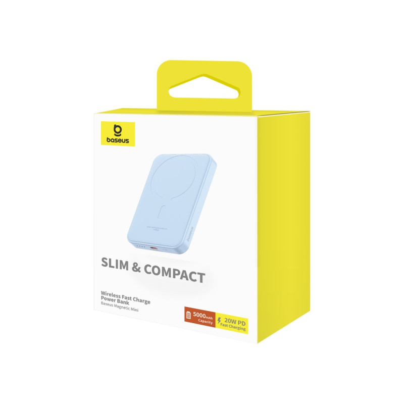 
Mini maitinimo blokas 5000mAh 20W + USB-C laidas 20V / 3A mėlynas
