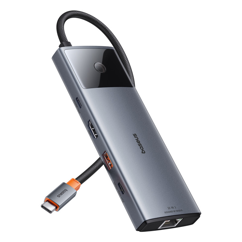 11in1 HUB adapteris USB-C prie USB-C PD USB-C 3x USB-A HDMI AUX RJ-45 SD TF pilka