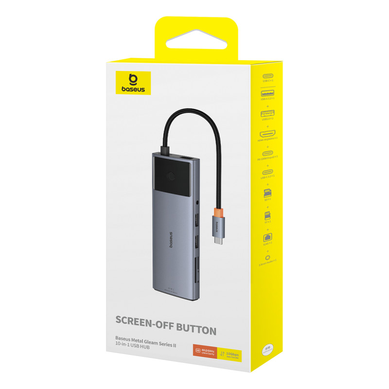 11in1 HUB adapteris USB-C prie USB-C PD USB-C 3x USB-A HDMI AUX RJ-45 SD TF pilka