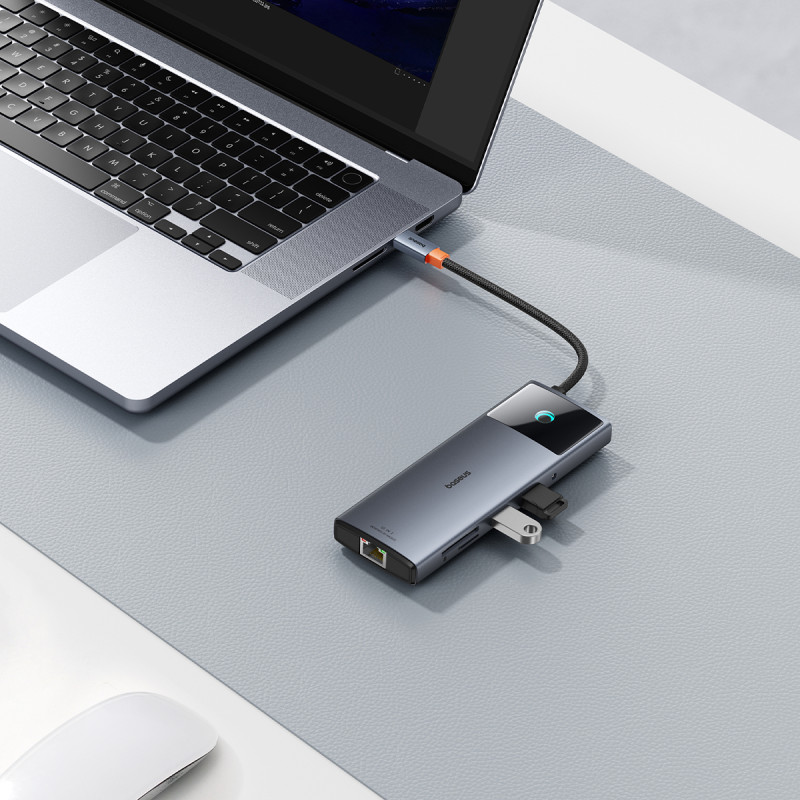 11in1 HUB adapteris USB-C prie USB-C PD USB-C 3x USB-A HDMI AUX RJ-45 SD TF pilka