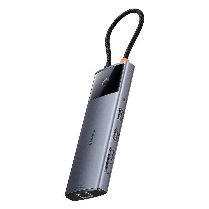 11in1 HUB adapteris USB-C prie USB-C PD USB-C 3x USB-A HDMI AUX RJ-45 SD TF pilka