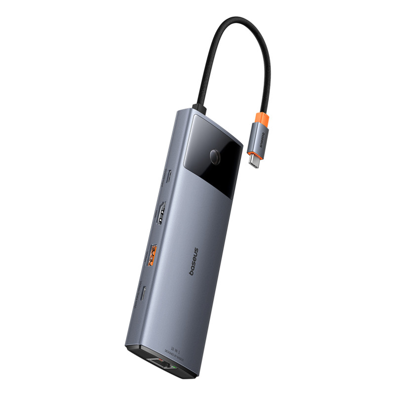 11in1 HUB adapteris USB-C prie USB-C PD USB-C 3x USB-A HDMI AUX RJ-45 SD TF pilka