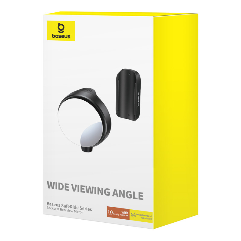 
SafeRide plataus kampo galinio vaizdo veidrodis su apsauginiu plaktuku, juodas
