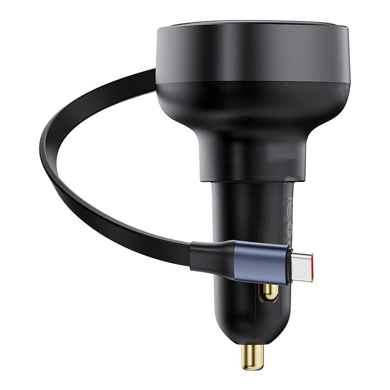 Enjoyment Pro automobilinis įkroviklis su ištraukiamu USB-C laidu 60W, juodas