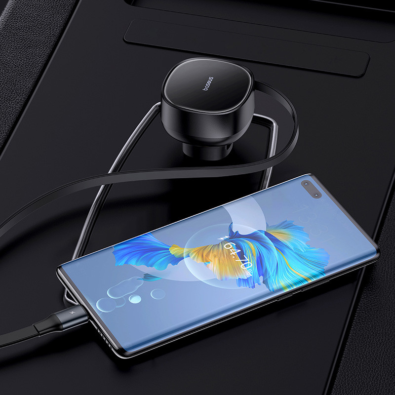 Enjoyment Pro automobilinis įkroviklis su ištraukiamu USB-C laidu 60W, juodas