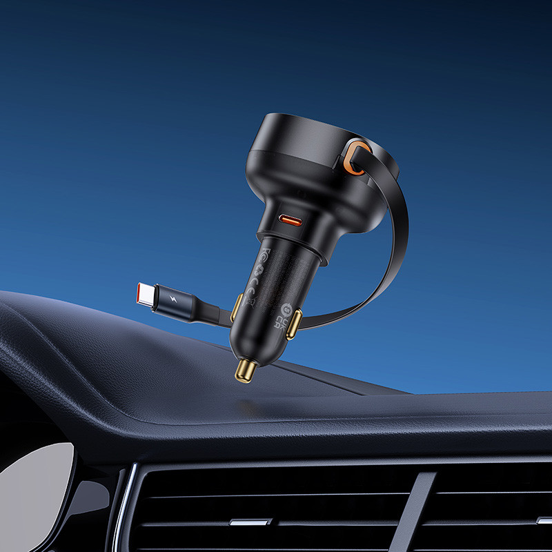Enjoyment Pro automobilinis įkroviklis su ištraukiamu USB-C laidu 60W, juodas