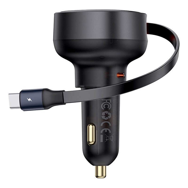 Enjoyment Pro automobilinis įkroviklis su ištraukiamu USB-C laidu 60W, juodas