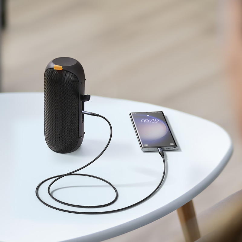 Stereo garso laidas telefonui AUX 3,5 mm mini lizdas - USB-C 1,2 m juodas