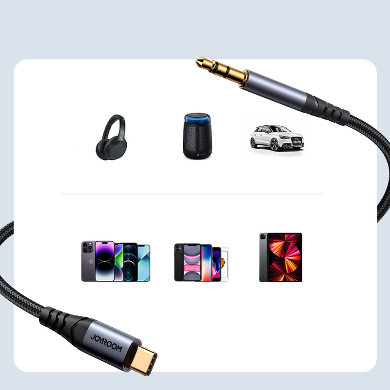 Stereo garso laidas telefonui AUX 3,5 mm mini lizdas - USB-C 1,2 m juodas