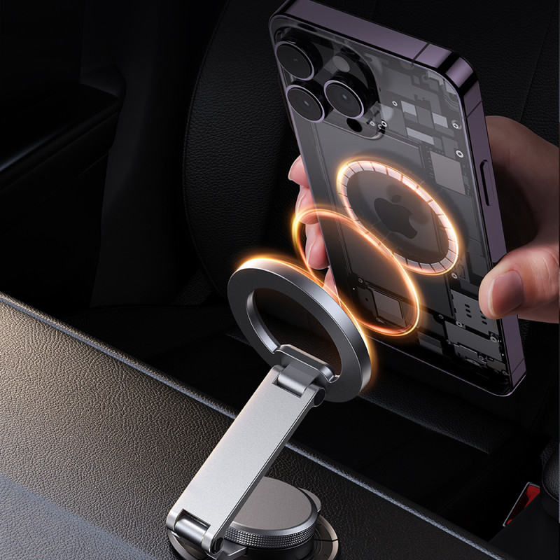 Magnetinis automobilinio telefono laikiklis prietaisų skydelyje, pilkas