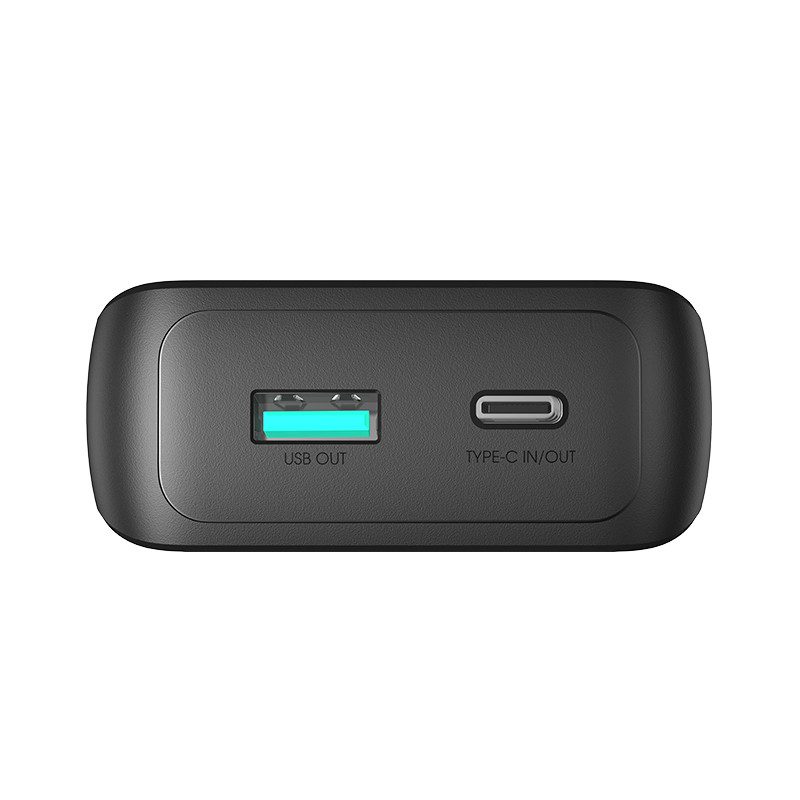 Powerbank 30W 10000mAh su integruotais iPhone Lightning ir USB-C laidais, juodas