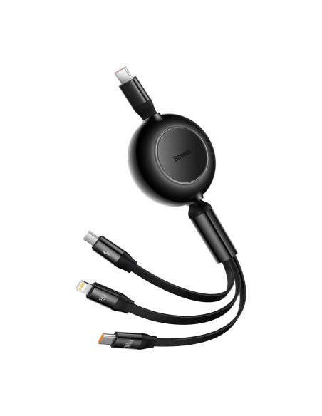 Ištraukiamas kabelis 3in1 USB-C microUSB + iPhone Lightning + USB-C 3.5A 1.1m juodas Ištraukiamas kabelis 3in1 USB-C microUSB + iPhone Lightning + USB-C 3.5A 1.1m juodas