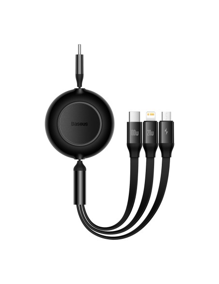 Ištraukiamas kabelis 3in1 USB-C microUSB + iPhone Lightning + USB-C 3.5A 1.1m juodas Ištraukiamas kabelis 3in1 USB-C microUSB + iPhone Lightning + USB-C 3.5A 1.1m juodas