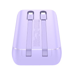 
Powerbank 30W 10000mAh su įmontuotais iPhone Lightning ir USB-C laidais violetiniai
