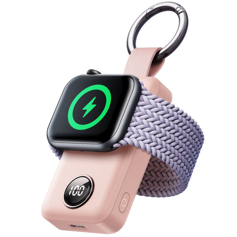 Mini Powerbank raktų pakabukas 2000mAh 3W su Apple Watch įkrovikliu, rožinė