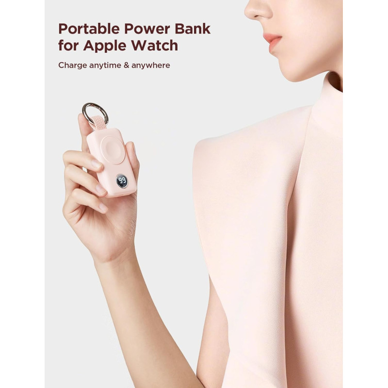 Mini Powerbank raktų pakabukas 2000mAh 3W su Apple Watch įkrovikliu, rožinė