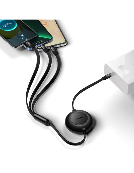 Ištraukiamas kabelis 3in1 USB-C microUSB + iPhone Lightning + USB-C 3.5A 1.1m juodas Ištraukiamas kabelis 3in1 USB-C microUSB + iPhone Lightning + USB-C 3.5A 1.1m juodas